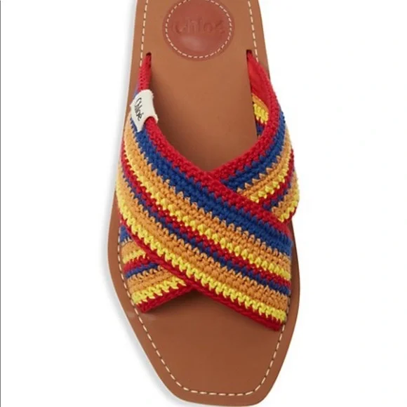 サンダル・ミュール Woody striped crocheted slides CHLOÉ Woody Striped Crochet Slides | endource